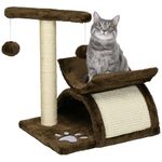 PawHut Cat Tree, Cat Tower for Kittens, Small Cat Condo with Rotatable Top Bar, Sisal Scratching Post, Tunnel, Dangling Balls - Brown