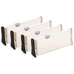 4-Pack Adjustable Drawer Dividers Organizer Separators - Good Grips Dresser Organizer - for Bedroom, Bathroom, Closet, Baby Drawer, Desk, Kitchen Storage