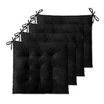 ELFJOY 4 Pack Chair Cushions for Dining Chairs Chair Pads Cushion for Kitchen Office Tufted Square Seat Cushion with Ties (16" Black Velvet)