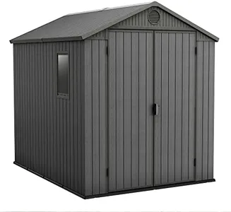 Keter Darwin 6 x 8 Foot Spacious Heavy Duty Storage Shed for Organizing Garden Accessories and Outdoor Tools with Double Doors and High Ceiling, Gray