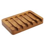 Soap Dish with Slanted Waterfall Design by HTB, Bar Soap Holder Teak Wood, Soap Saver for Shower, Bathroom, Sink, Kitchen and Countertop