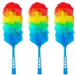 Tockrop 3 Pack Upgrade 19” Rainbow Static Feather Duster with Beandable and Washable Head - More Fibers Bigger Head Less Loss of Fiber