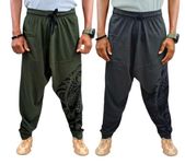 Unisex Harem Relaxed Fit Pants (Trousers) For Adults (Pack Of 2) Multi Colours Grey Green