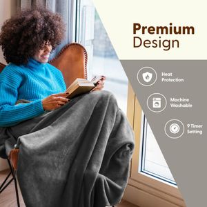KEPLIN Electric Heated Throw Blanket – Grey Fleece