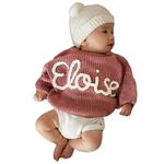 Personalized Baby Sweater, Custom Hand-Embroidered Name Monogram, Baby Knit Sweater, Crochet Sweater, Toddler Gift for Baby Shower, Newborn Outfits Gift, Baby Gfits for Girls Boys