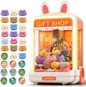 AIQI Kids Claw Machine, Mini Candy Vending Grabber, Prize Dispenser Toys for Girls and Boys, Electronic Claw Game Machine for Party Birthdays with Lights Sound, Includes 20 Plush and 10 Mini Toys