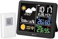 MeesMeek Home Weather Stations - Indoor Outdoor Thermometer Forecast Station with Digital Calendar RCC Radio Atomic Clock,Auto Light Sensing Moon Phase Tide Barometric Pressure Alarm Alert