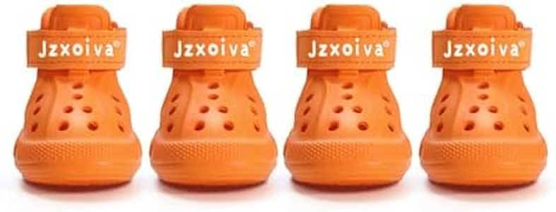 JZXOIVA Dog Shoes for Hot Pavement, Dog Booties for Medium Dogs, Breathable Dog Boots & Paw Protectors, Adjustable Non-Slip Rain Booties, Waterproof Pets Sandals for Beach Orange Size 4
