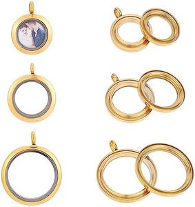UNICRAFTALE 3pcs 3 Taille Breloques Mémoire Médaillon Breloques Cadre Photo en Verre Médaillons Flottants Ronds Breloques Doré Acier Inoxydable Bouquet Breloques pour Photo Cadeaux Commémoratifs