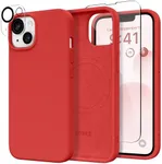 GONEZ Magnetic for iPhone 14 Case, Compatible with Magsafe, with Screen Protector + Camera Protector, Anti-Scratch Microfiber Lining, Liquid Silicone Shockproof Protective Phone Case, Crimson Red