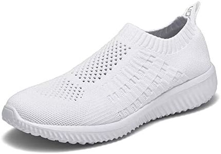 TIOSEBON Women's Athletic Walking Shoes Slip on Casual Mesh Sneakers All White 11.5 US Wide