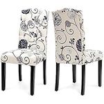 TANGZON Dining Chairs Set of 2/4, Fabric Upholstered Kitchen Chairs with Tufted High Backrest, Rivet Design & Adjustable Foot Pads, Solid Wood Side Chairs for Dining Living Room Restaurant (2, Calico)