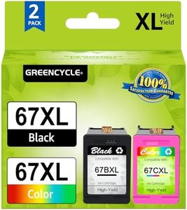 greencycle 67XL Remanufactured Ink Cartridge Compatible with HP 67 XL DeskJet 1255 2722 DeskJet Plus 4122 4123 4132 Envy 6052 6055 Envy Pro 6452 6455 Printers (Black 1 Pack, Tri-Color 1 Pack)