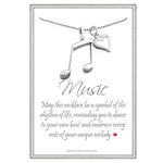 Music Note and Heart Necklace, Sterling Silver Melody Music Note Pendant and Puffed Heart Charm Necklace, Musician Music Lover Gift (18 inches)