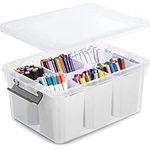 Citylife 17 QT Plastic Storage Bins with 6 Detachable Inserts Clear Storage Box with Lids Multipurpose Stackable Storage Containers for Organizing Crayon, Tool, Craft