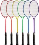 Champion Sports Tempered Steel Twin Shaft Badminton Rackets with Steel Coated Strings - Set of 6 Colors