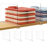 HBlife 4 Pack Clear Shelf Dividers, Vertical Purse Organizer for Closet Perfect for Sweater, Shirts, Handbags in Bedroom and Kitchen, Adjustable Acrylic Bookshelf for Organization