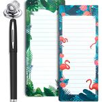 Weewooday 2 Pack Magnetic Shopping to Do List Notepads for Refrigerator Magnet Memo Pad,23x 9 cm 60 Sheets Per Pad, Magnetic Pen Holder Clip Refrigerator Magnet Pen with Pen Clip(Flamingo Palm)