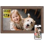 64GB 15.6" Frameo Digital Picture Frame WiFi, Wood Large Electronic Photo Frames 1920 x 1080 IPS FHD Touch Screen, Send Photos from Your Phone from Anywhere, Best Gifts for Parents and Grandparents