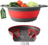 Gevoli Large Collapsible Colander with Self-draining Base Set - Plastic Side Drain Food Strainer for Edge of Kitchen Sink, Red (2 Piece Set)