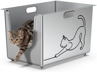 Stainless Steel Cat Litter Box, 13.7" High-Sided Line-Art Litter Pan