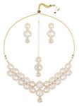 ZAVERI PEARLS Gold Tone Austrian Diamonds Artificial Stones Bridal Necklace Earring & Maangtikka Set For Women-ZPFK16921