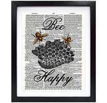 Susie Arts 8X10 Unframed Be Happy Bee Happy Honeycomb Housewarming Gift Kids Print Living Room Decor Upcycled Vintage Dictionary Art Print Book Art Print Home Decor Wall Art V182