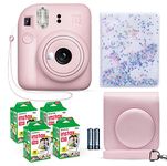 Fujifilm Instax Mini 12 Blossom Pink Camera + Film Value Pack (40 Sheets) + Shutter Accessories Bundle, Incl. Carrying Case & Quicksand Beads Photo Album
