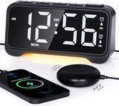 ROCAM Alarm Clock for Heavy Sleepers with Bed Shaker, Vibrating Alarm Clock Loud Dual Alarms, Brightness 0%-100% Weekday Weekend Mode, Power-Off Memory, Warm Night Light Clock for Bedroom