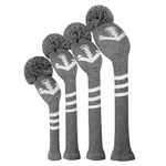 Knit Golf Wood Headcover Set of 4 for Driver Wood, Fairway Wood*2, Utilities (Grey Anchor)