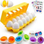 MOONTOY Matching Eggs for Toddlers, 12PCS Preschool Educational Learning Color & Shape Recognition STEM Toy– Montessori Geometric Eggs – Sorting Fine Motor Skills, Easter Gifts Basket Stuffers