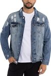 X RAY Mens Denim Jacket, Washed Ripped Distressed Flex Stretch Casual Trucker Biker Jeans Jacket for Men, Medium Blue Ripped, X-Large