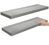 Amada HOMEFURNISHING Floating Shelves, Wall Mounted Shelves with Invisible Brackets Set of 2, 23.6 in W x 6.7 in D, Grey - AMFS05G