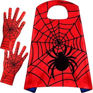 1 Pièce Cape de Héros, et 1 Paire Gants en Toile d'Araignée Costume de Héros pour Halloween, Noël, Anniversaire, Fête de Costume, Performance Scolaire