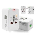 All in One Worldwide Universal Travel Plug Adaptor with 2400ma Type C USB Ports Build in Wall Charger with Multi Power Outlet Electric 250v 6a in International 200 Countries for All Devices (White)