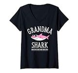 Womens Grandma Shark V-Neck T-Shirt