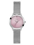 GUESS Stainless Steel Mesh Bracelet Watch with Pink Genuine Diamond Dial. Color: Silver-Tone (Model: U1197L3)