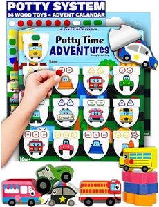 Potty TIME Adventures Potty Training Chart for Toddlers Toilet Training Advent Game Behavior Reward Chart by Lil ADVENTS - 14 Wooden Stacking Block Toys, Car Stickers, Activity Board (Busy Vehicles)