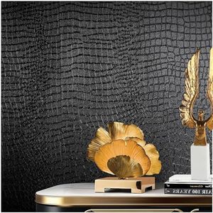 Cismmy Black Peel and Stick Wallpaper, 15.7" X 118" Crocodile Wallpaper Embossed Easy Peel Off Wallpaper Self Adhesive Removable Contact Paper Textured Wallpaper for Cabinet Bedroom