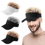 Regilt Adjustable Sun Visor Hat with Wig Spiked Hairs Fashion Baseball Golf Cap for Men & Women (3pcs-Black Gray,Black Brown,White Brown)