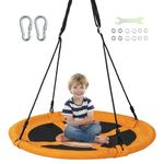 COSTWAY Saucer Tree Swing, 40 Inch/100cm Round Nest Swings with Adjustable Hanging Ropes, 900D Waterproof Oxford Fabric Swing Set for Backyard Playground Garden (Yellow)