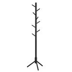 VASAGLE Standing Coat Rack, Solid Wood Coat Rack, Tree-Shaped Coat Rack with 8 Hooks, 3 Height Options, for Clothes, Hats, Bags, for Living Room, Bedroom, Home Office, Black RCR004B01