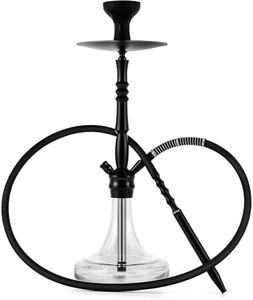 Modern Glass Complete Hookah Set with Everything - Stainless Steel Hookah Down Stem with Diffuser Washable Silicone Hose Rubber Shisha Bowl Metal Charcoal Holder Tongs Accessories for Better Smoking