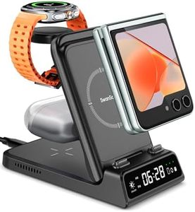SwanScout Charging Station for Samsung Z Flip, SwanScout 703F, Wireless Charger for Samsung Galaxy Z Flip 6/5/4/3, Galaxy Watch 6/6 Classic/5/5 Pro, Galaxy Buds 3 Pro/3/2 Pro/2 (Foldable)