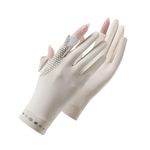 Women's Sun Protective Gloves- UPF 50+ UV Sun Protection Quick Dry Anti Slip Driving Gloves (Beige)