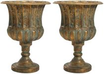 Worth Garden 24.5" H. Metal Urn Planters 2-Pack - Bronze Classic Antique Iron Plant Pots - Large Decorative Rustic Flower Pots for Outdoor Use - Traditional Urn Planter for Garden, Patio, Front Porch