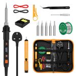 Soldering Iron Kit 80W LCD Adjustable Temperature 180-520°C 15 in 1 Electric Welding Tool with Switch, 50g Solder Wire, 5 Soldering Tips, Desoldering Pump, Wire Strippers, Stand, Tweezers, Tool Case