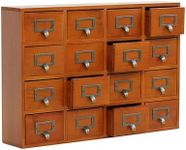 Card Catalog Desk Drawer Organizer - Wooden Storage Box with 16 Drawers - Home Office Desk Organizer Curio Cabinet - Rustic Drawers Dressers for Countertop- Apothecary Cabinet Tea Coffee Pod Storage
