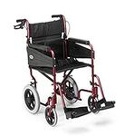 Days Escape Lite Wheelchair, Attendant Propelled Lightweight Aluminium with Folding Frame, Mobility Aid, Comfy and Sturdy, Portable Transit Travel Chair, Removable Footrests, Wide Ruby Red