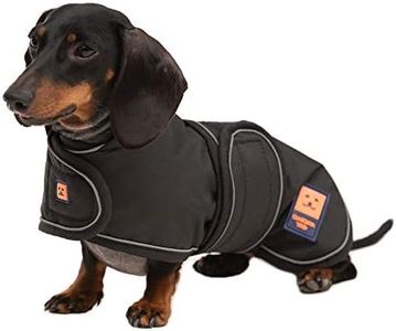 Ginger Ted Waterproof Dachshund Coat size 14"/36cm Black - for short-legged breeds, warm fleecy lining, reflective piping, quick fastening, jacket raincoat style